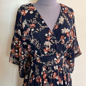 Baltic Born Kia Kimono Maxi Dress in Navy and Orange, size XS